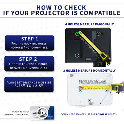Instructions on how to check if a projector is compatible with mounting holes.