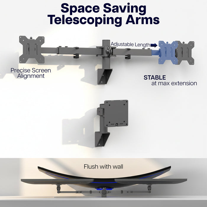 Telescoping Dual Monitor Wall Mount + Single Ultrawide Monitor Wall Mount