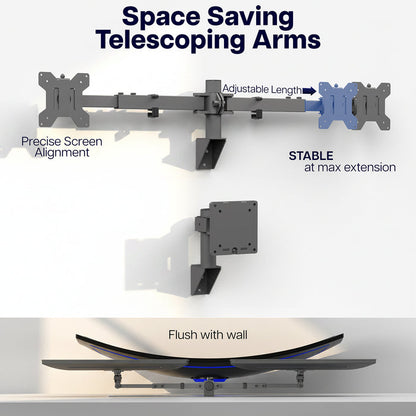 Telescoping Dual Monitor Wall Mount + Single Ultrawide Monitor Wall Mount