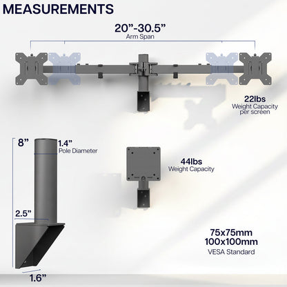 Telescoping Dual Monitor Wall Mount + Single Ultrawide Monitor Wall Mount Measurements