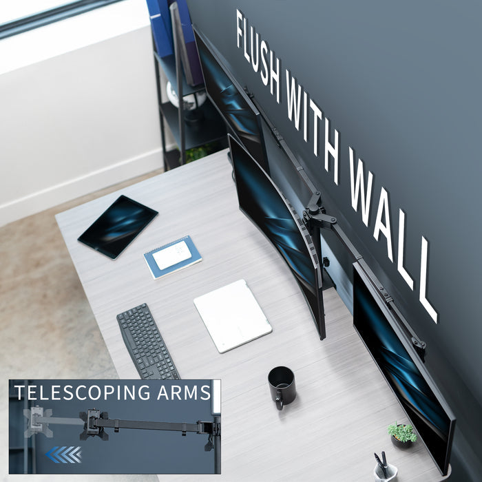 Telescoping Triple Monitor Desk Mount - Up to 38" Screens