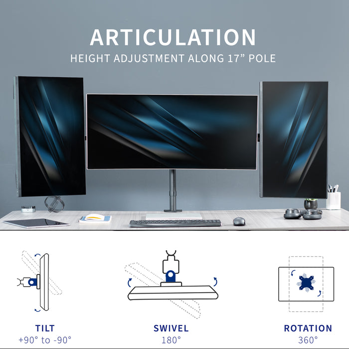 Telescoping Triple Monitor Desk Mount - Up to 38" Screens