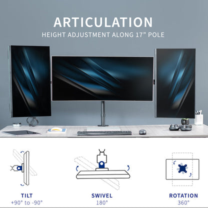 Telescoping Triple Monitor Desk Mount - Up to 38" Screens