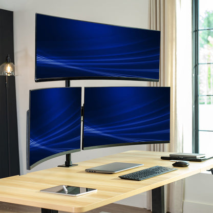 Triple Monitor Desk Mount (2 Mechanical Arms + 1 Fixed) - 32” / 49" Screens