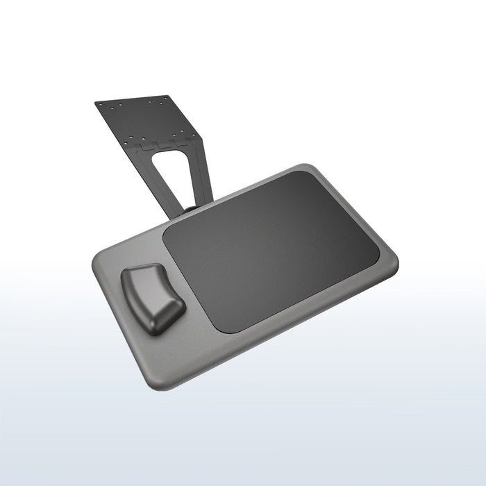 Black desk pad with wrist support on a white background