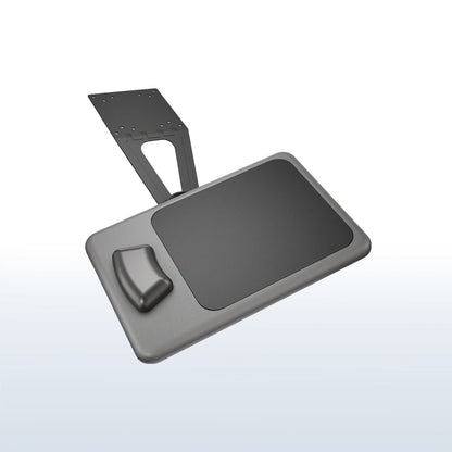 Black desk pad with wrist support on a white background