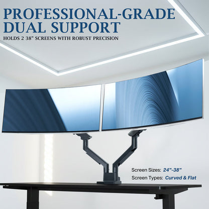 Pro Pneumatic Arm Dual Ultrawide Monitor Desk Mount