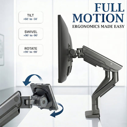 Pro Pneumatic Arm Dual Ultrawide Monitor Desk Mount Full Motion
