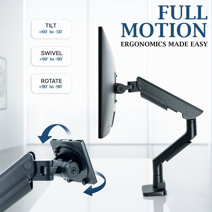 Pro Pneumatic Arm Single Ultrawide Monitor Desk Mount Full Motion