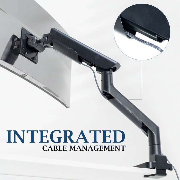 Pro Pneumatic Arm Single Ultrawide Monitor Desk Mount Cable Management