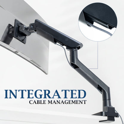 Pro Pneumatic Arm Single Ultrawide Monitor Desk Mount Cable Management