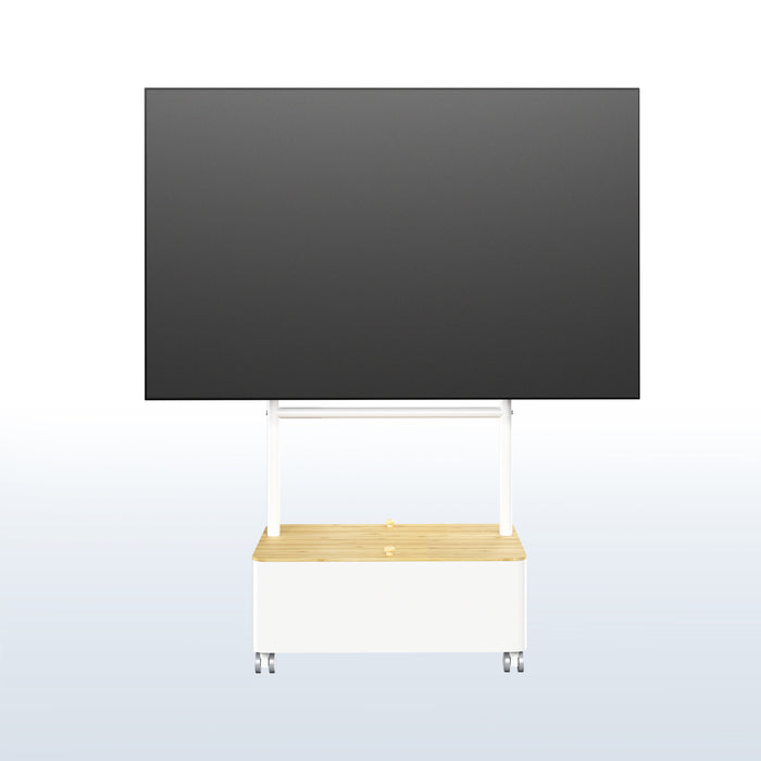 White / Bamboo Studio TV Cart w/ Storage Box - 43” to 65” Screens
