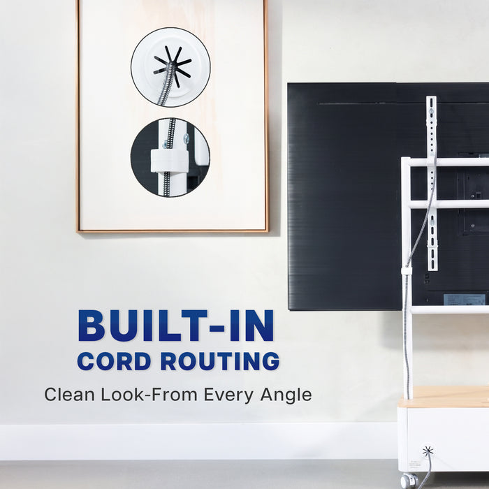 White / Bamboo Studio TV Cart w/ Storage Box - 43” to 65” Screens